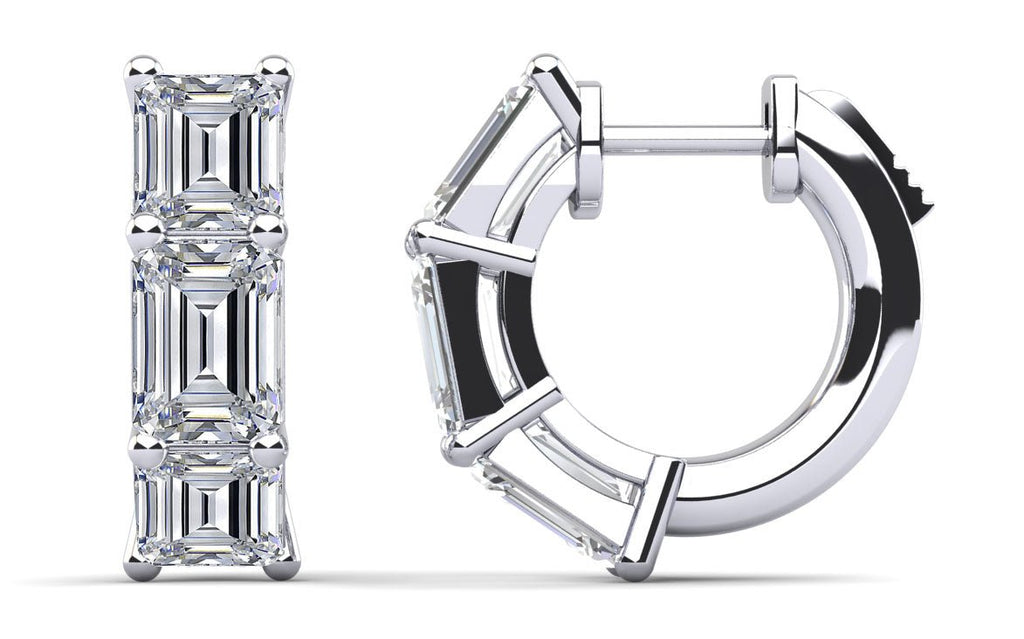 Six Stone Emerald Cut Diamond Huggie Hoops Diamond with 1.20 ct.(finished) 4x3mm - Luxury Time NYC