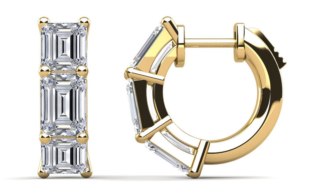 Six Stone Emerald Cut Diamond Huggie Hoops Diamond with 1.98 ct.(finished) 4.6x3.4mm - Luxury Time NYC