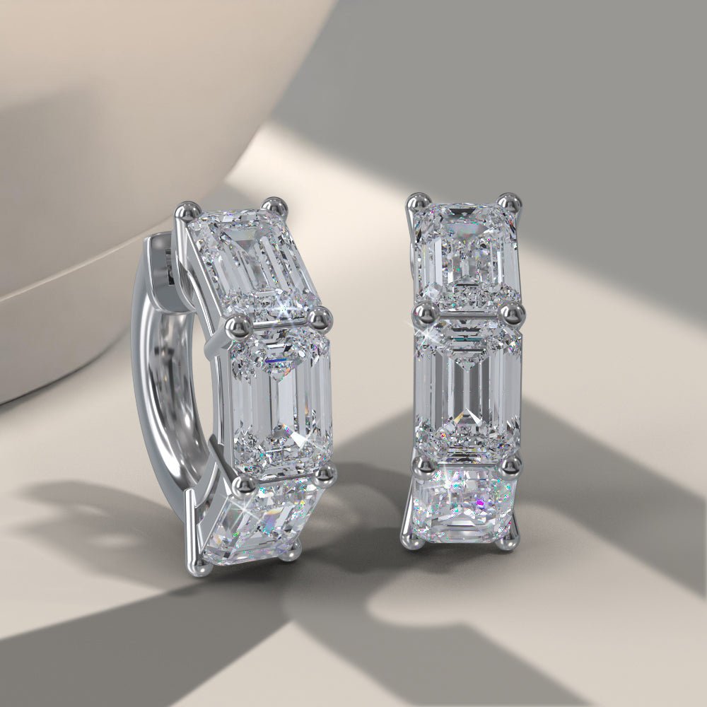 Six Stone Emerald Cut Diamond Huggie Hoops Diamond with 1.98 ct.(finished) 4.6x3.4mm - Luxury Time NYC