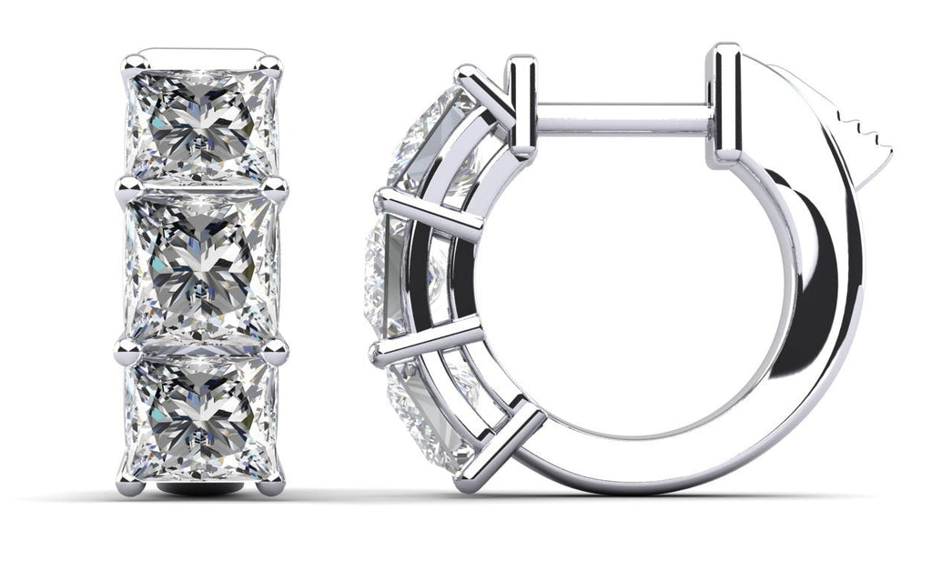 Six Stone Princess Cut Diamond Huggie Hoops Diamond with 1.60 ct.(finished) 3.5mm - Luxury Time NYC