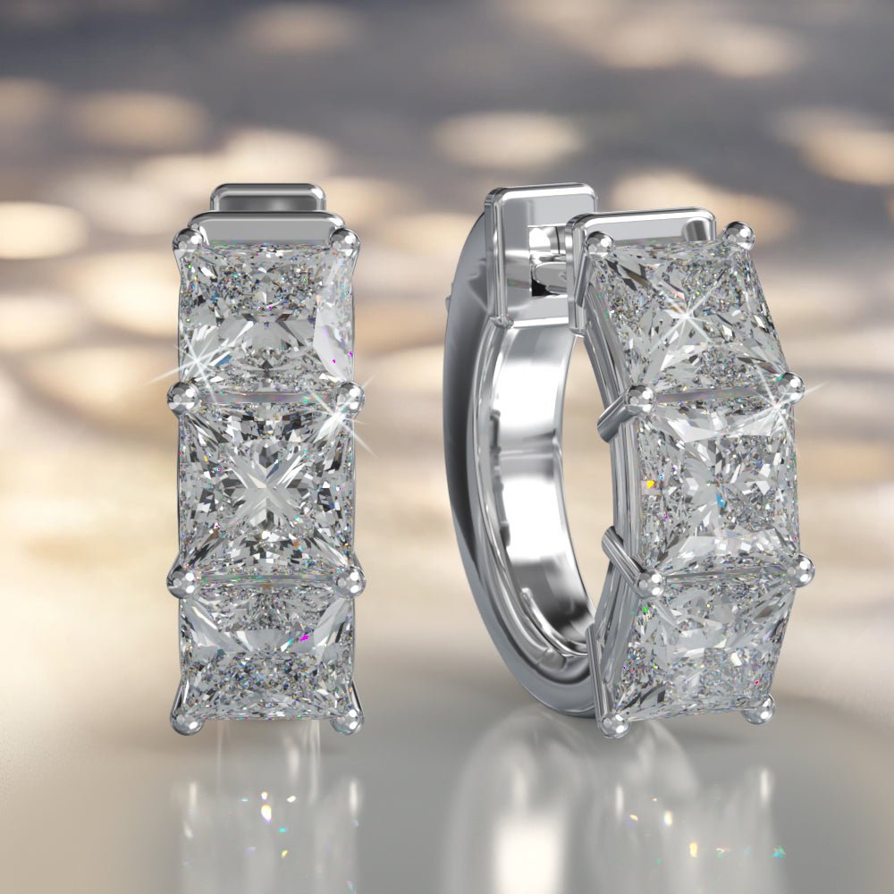 Six Stone Princess Cut Diamond Huggie Hoops Diamond with 1.60 ct.(finished) 3.5mm - Luxury Time NYC