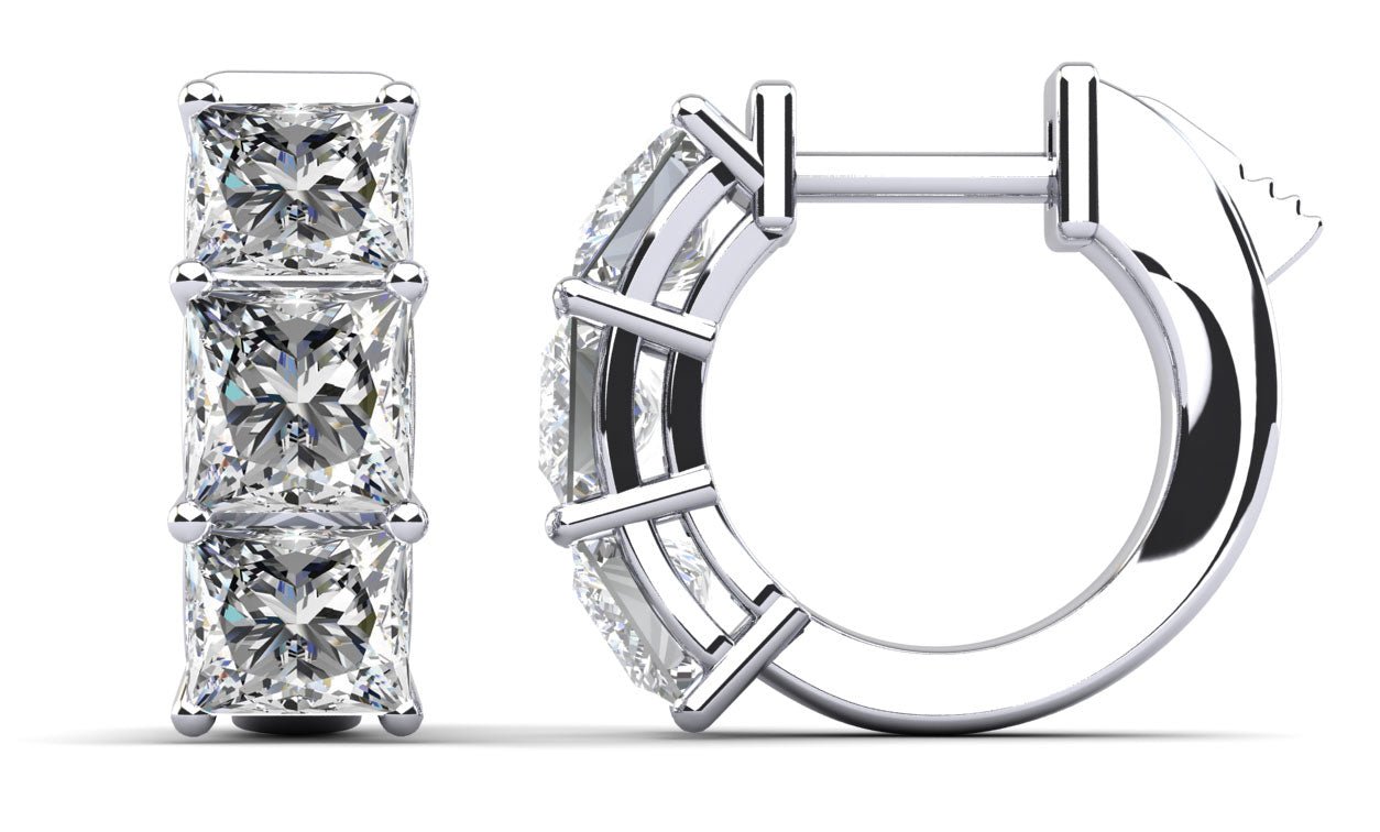 Six Stone Princess Cut Diamond Huggie Hoops Diamond with 3.00 ct.(finished) 4.5mm - Luxury Time NYC
