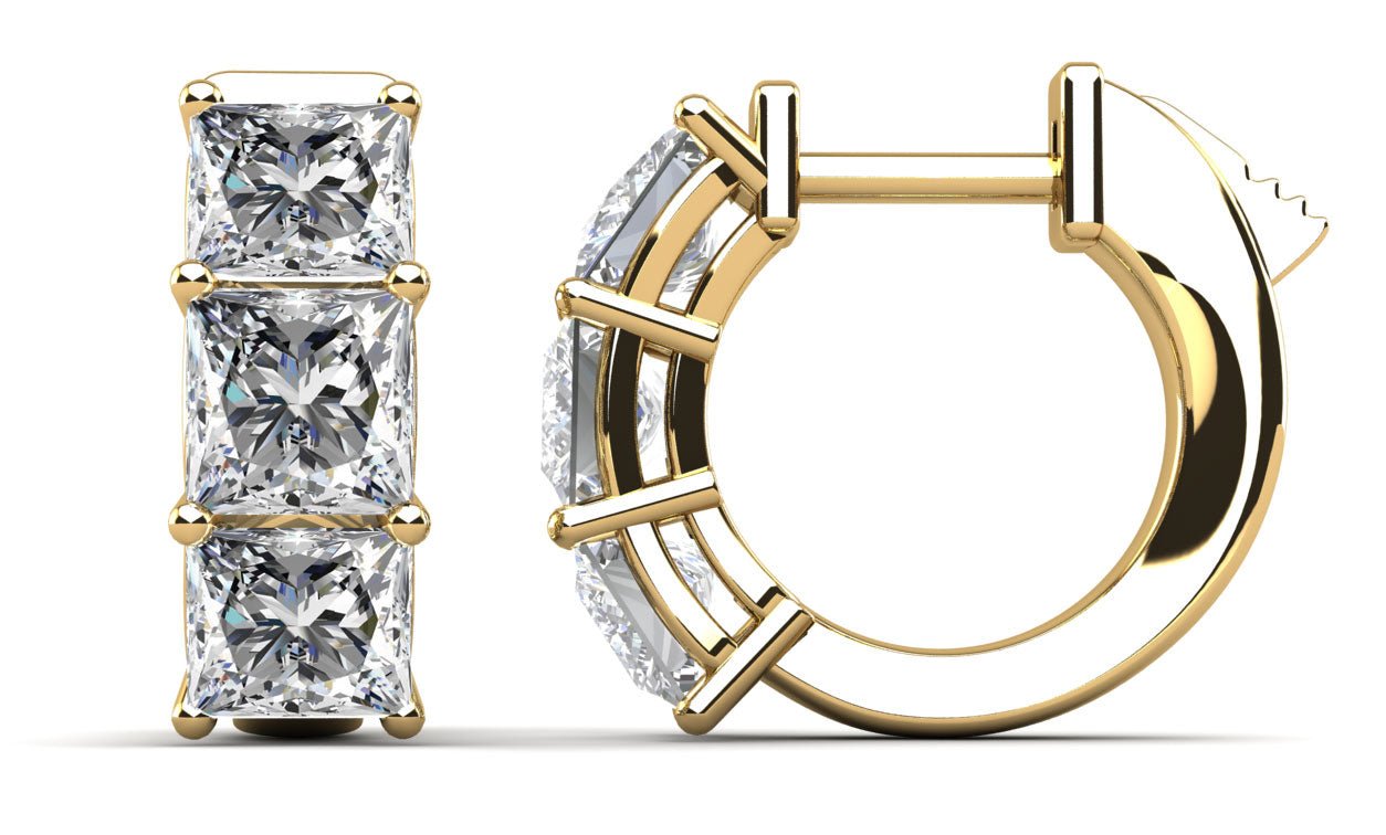 Six Stone Princess Cut Diamond Huggie Hoops Diamond with 3.00 ct.(finished) 4.5mm - Luxury Time NYC