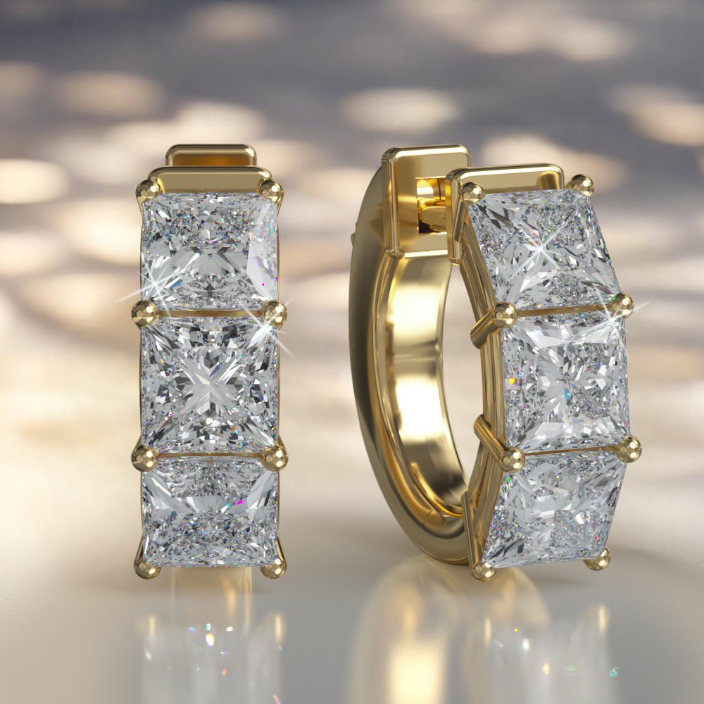 Six Stone Princess Cut Diamond Huggie Hoops Diamond with 3.00 ct.(finished) 4.5mm - Luxury Time NYC