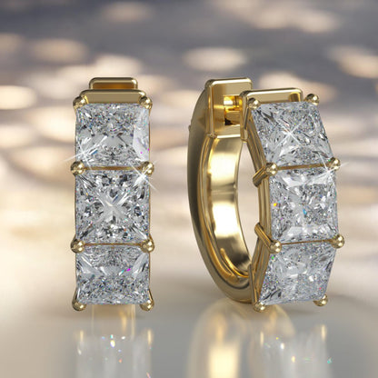 Six Stone Princess Cut Diamond Huggie Hoops Diamond with 3.00 ct.(finished) 4.5mm - Luxury Time NYC