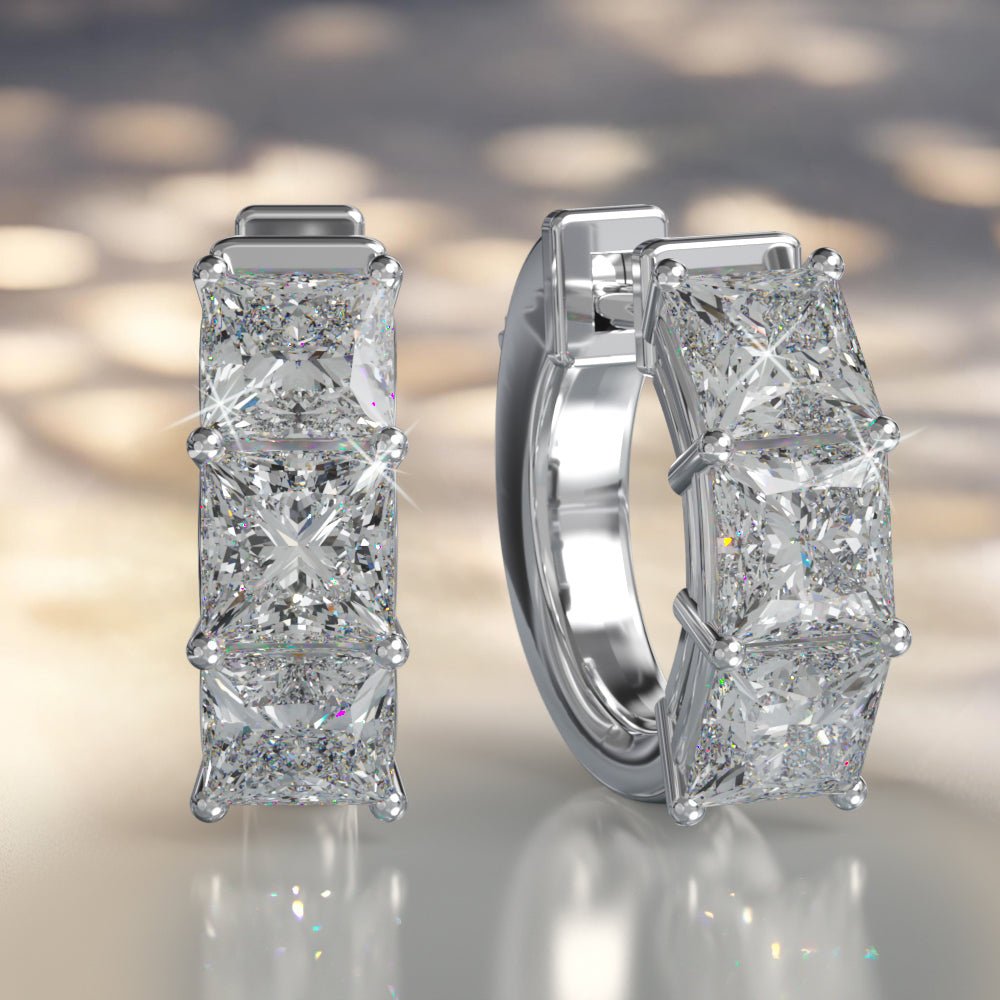 Six Stone Princess Cut Diamond Huggie Hoops Diamond with 3.00 ct.(finished) 4.5mm - Luxury Time NYC