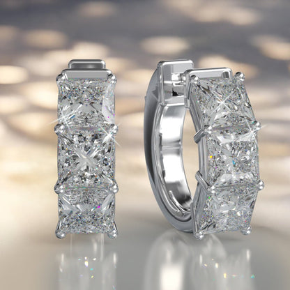 Six Stone Princess Cut Diamond Huggie Hoops Lab - Grown Diamond with 4.50 ct.(finished) 5mm - Luxury Time NYC