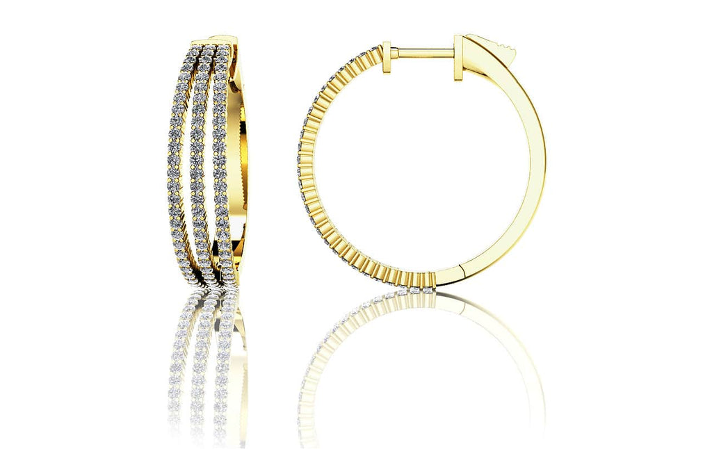 Small 3 Row Lab - Grown Diamond Hoop Earrings with 1.34 ct.(finished) 1.2mm - Luxury Time NYC