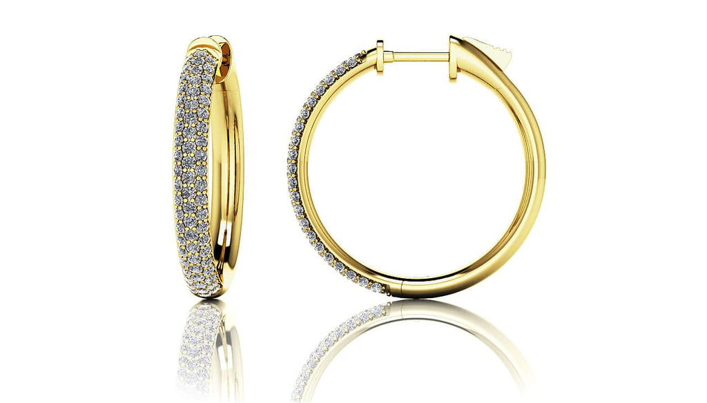 Small Triple Row Diamond Hoop Earrings with 1.34 ct.(finished) 1.3mm - Luxury Time NYC