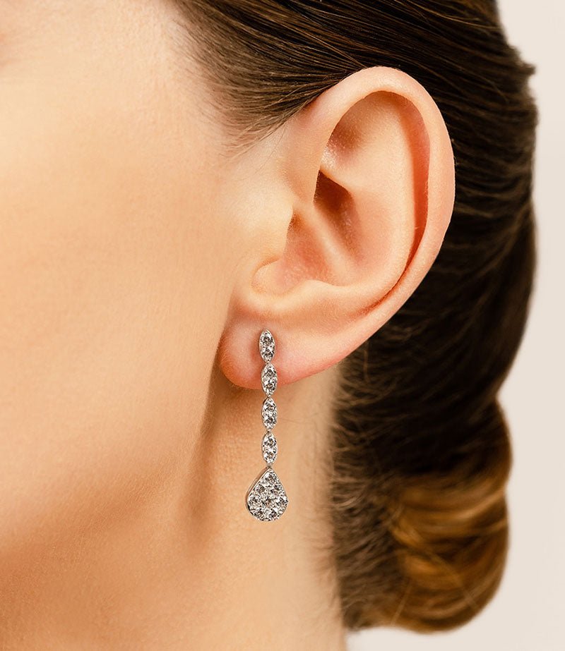 Sparkling Pear Drop Cluster Earrings Lab - Grown Diamond with 1.96 ct.(finished) 2.5mm, 2.75mm - Luxury Time NYC