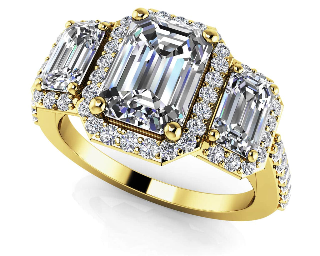 Sparkling Three Stone Emerald Cut Diamond Engagement Ring with 1.27 ct. (0.50 ct. center diamond) - Luxury Time NYC