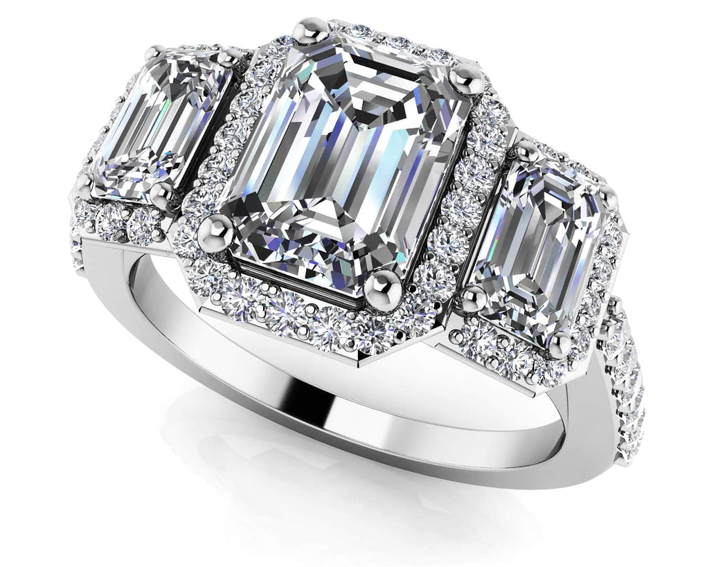 Sparkling Three Stone Emerald Cut Diamond Engagement Ring with 1.27 ct. (0.50 ct. center diamond) - Luxury Time NYC