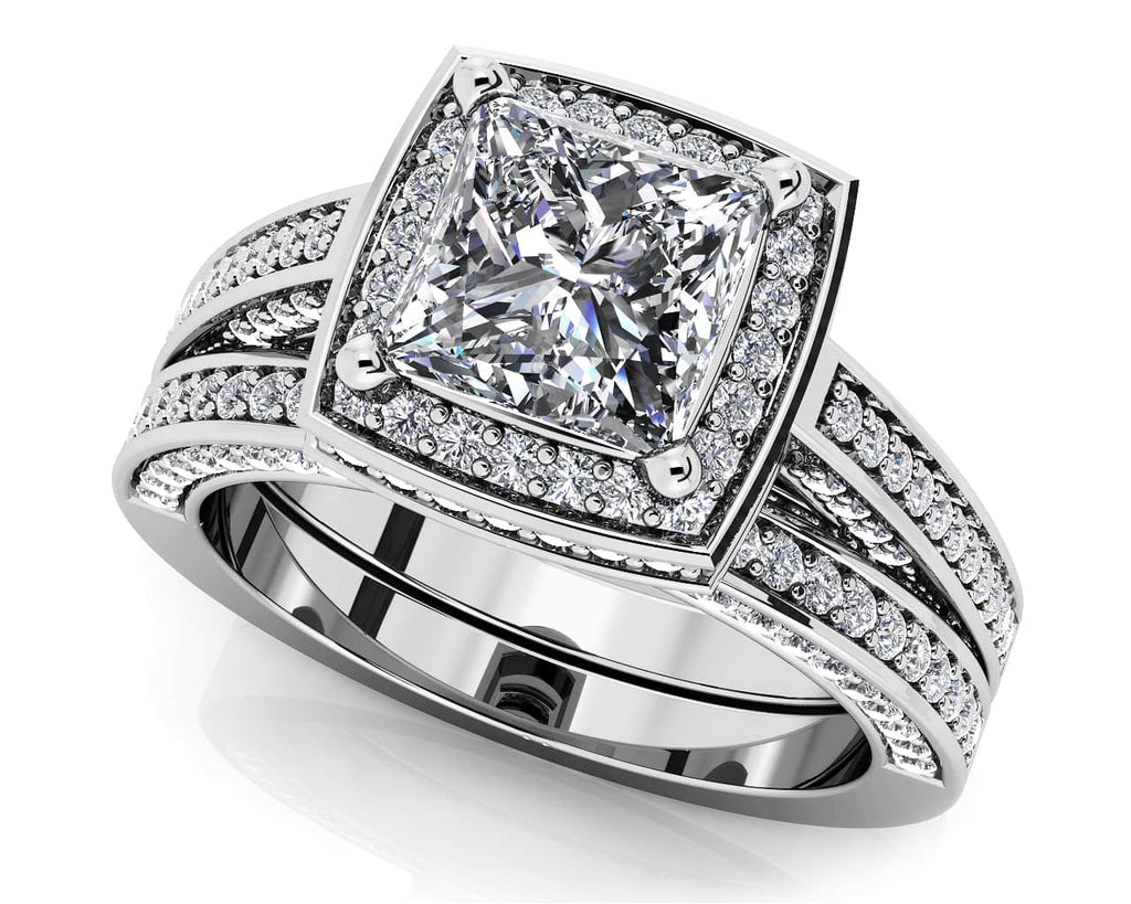 Splendid Princess Cut Bridal Set Diamond with 2.59 ct. (1.50 ct. center diamond) - Luxury Time NYC