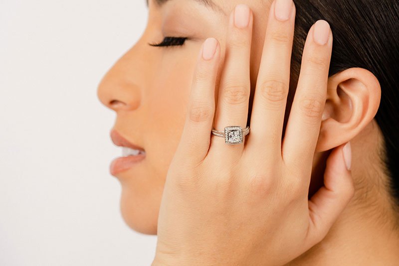 Splendid Princess Cut Lab - Grown Diamond Engagement Ring with 1.18 ct. (0.50 ct. center diamond) - Luxury Time NYC