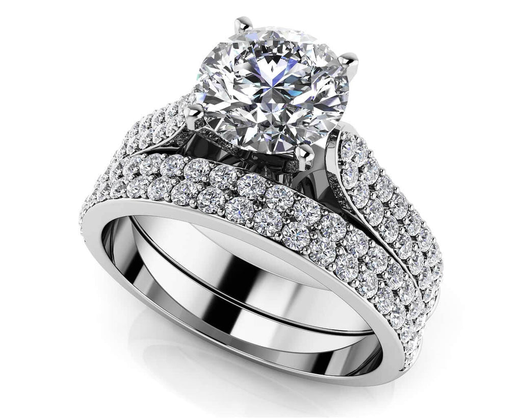 Splendid Romance Four Row Matching Bridal Set Diamond with 1.30 ct. (0.50 ct. center diamond) - Luxury Time NYC