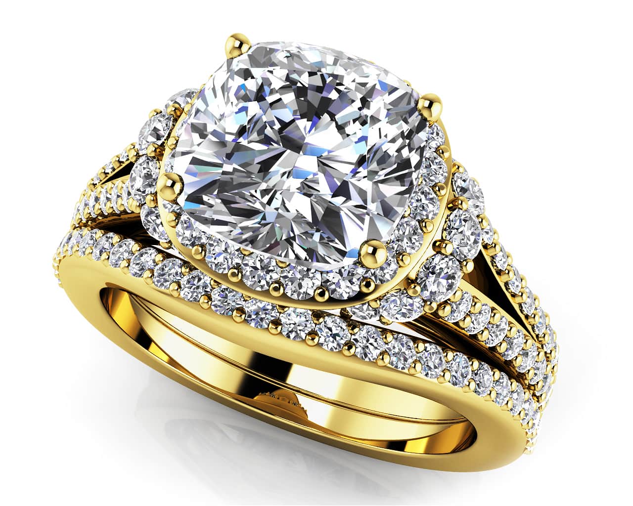 Split Shank Cushion Cut Lab - Grown Diamond Bridal Set with 1.30 ct. (0.50 ct. center diamond) - Luxury Time NYC