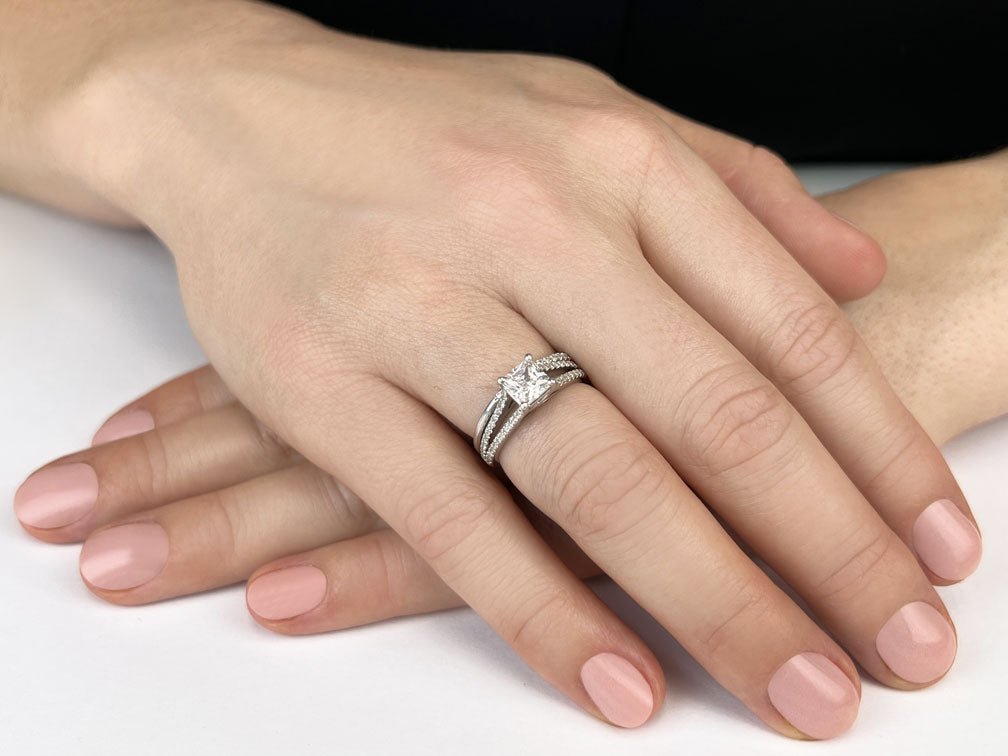 Split Shank Princess Cut Lab - Grown Diamond Bridal Set with 2.49 ct. (2.00 ct. center diamond) - Luxury Time NYC