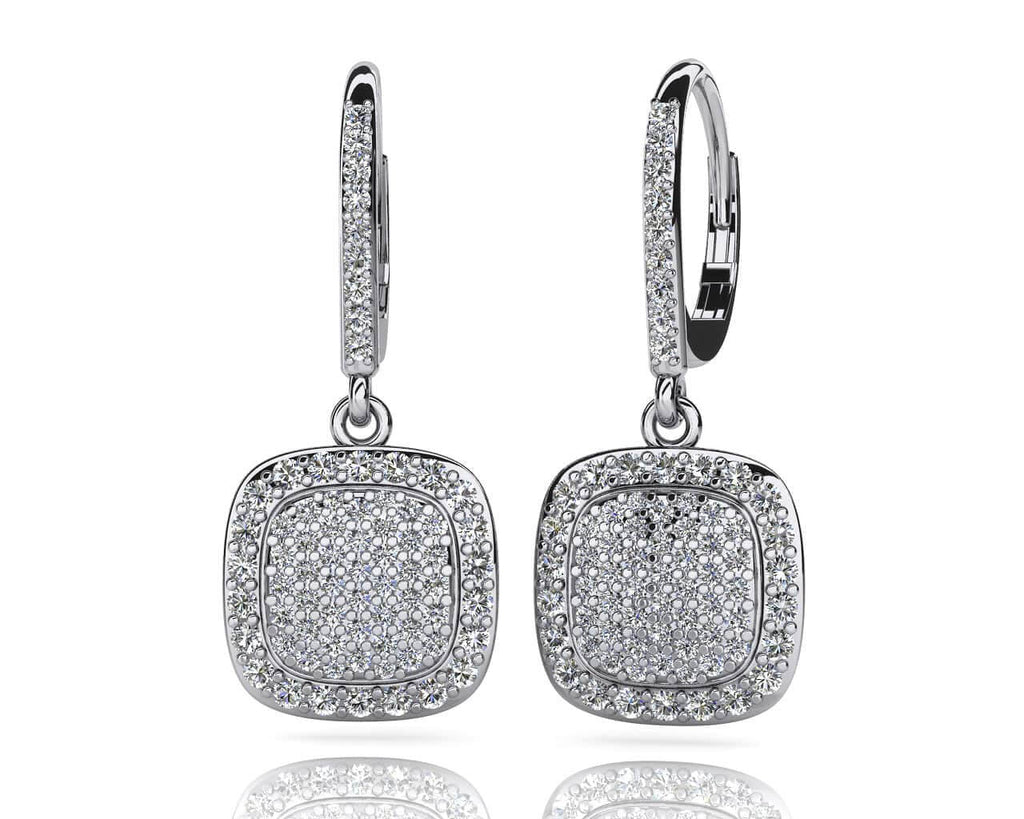 Square Shaped Diamond Cluster Earrings Lab - Grown Diamond with 1.51 ct.(finished) 1.0mm, 1.2mm, 1.5mm - Luxury Time NYC