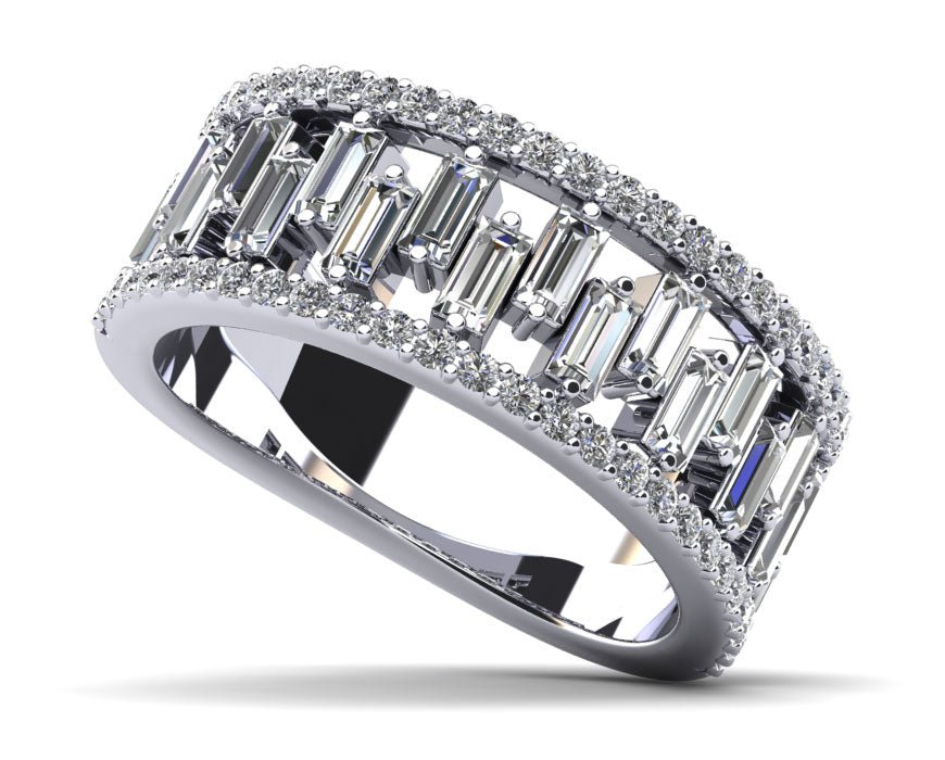 Stepping Stone Baguette Diamond Ring with 1.50 ct.(finished) 3x1.5mm, 1.1mm - Luxury Time NYC