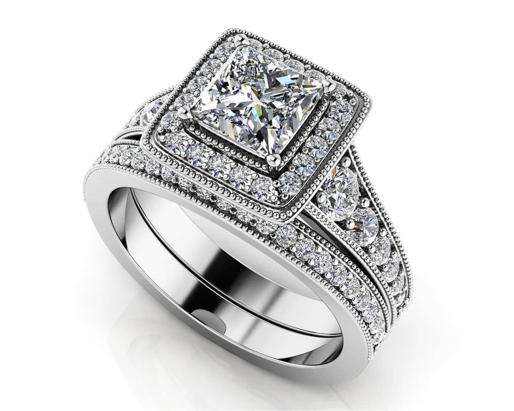 Stunning Halo Princess Cut Bridal Set Diamond with 1.25 ct. (0.50 ct. center diamond) - Luxury Time NYC