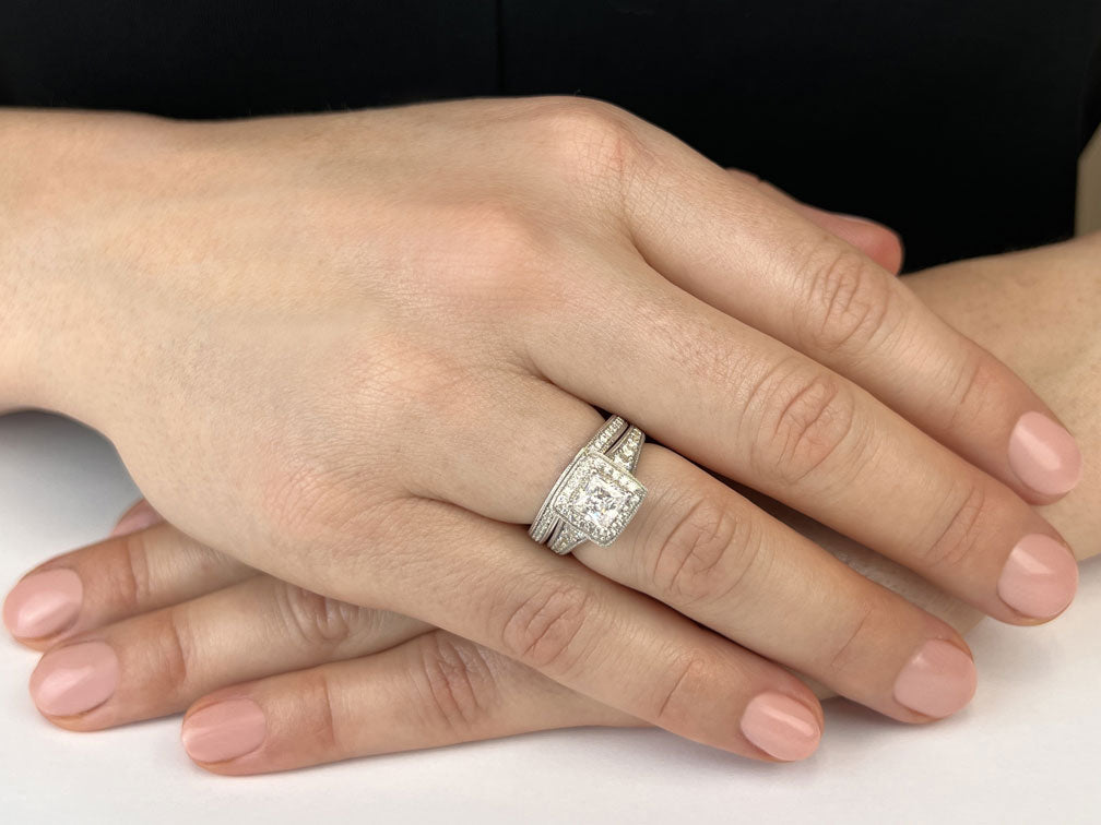 Stunning Halo Princess Cut Lab - Grown Diamond Bridal Set with 2.28 ct. (1.50 ct. center diamond) - Luxury Time NYC