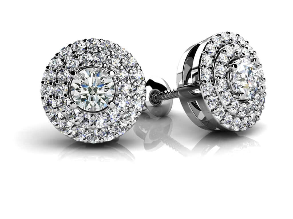 Surrounded By Diamonds Designer Lab - Grown Diamond Stud Earrings with 0.66 ct. (2X0.16 ct. center diamonds) - Luxury Time NYC