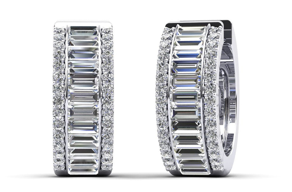 Surrounded Diamonds Baguette Cut Diamond Hoops Diamond with 4.20 ct.(finished) 3.5x1.5mm, 1.1mm - Luxury Time NYC