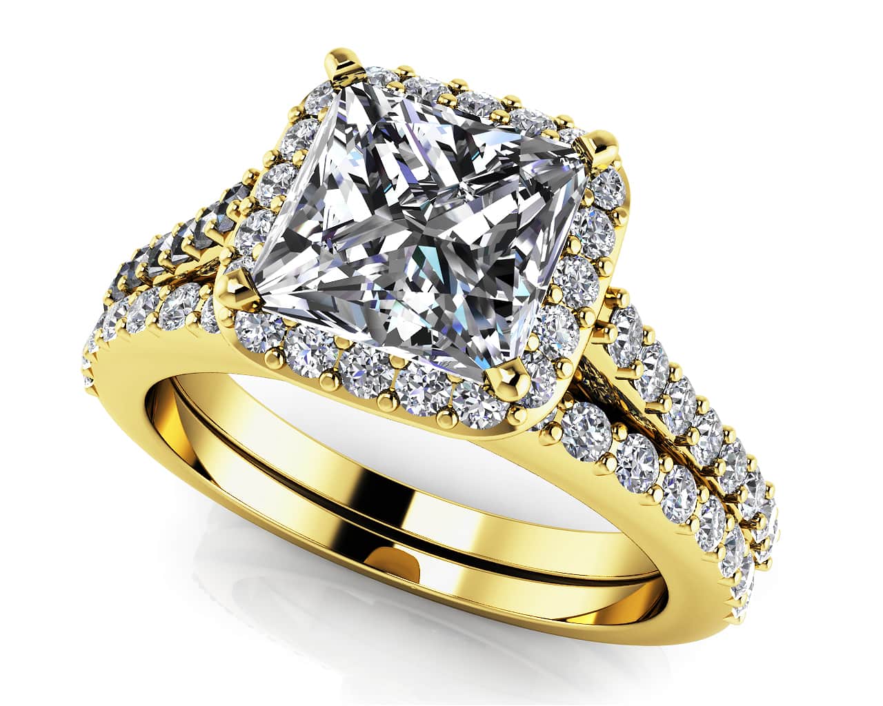 Sweet Romance Princess Cut Lab - Grown Diamond Bridal Set with 2.26 ct. (1.50 ct. center diamond) - Luxury Time NYC