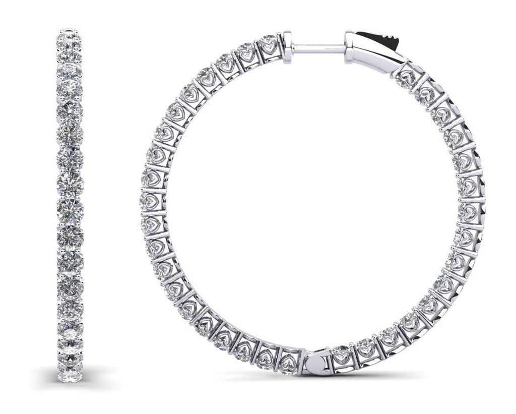 Sweetheart Single Row Inside Out Diamond Hoop Earrings Large Diamond with 3.95 ct.(finished) 2.3mm - Luxury Time NYC