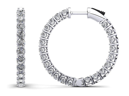 Sweetheart Single Row Inside Out Diamond Hoop Earrings Small Diamond with 3.78 ct.(finished) 2.8mm - Luxury Time NYC