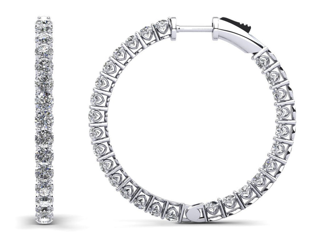 Sweetheart Single Row Inside Out Diamond Hoops Medium Diamond with 3.10 ct.(finished) 2.3mm - Luxury Time NYC