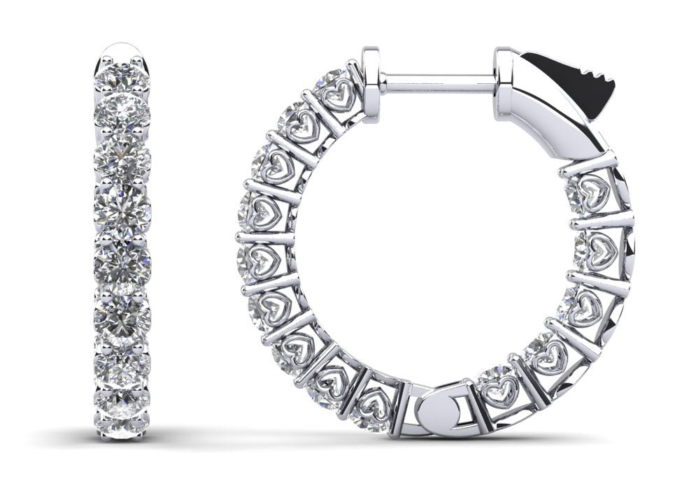 Sweetheart Single Row Inside Out Diamond Hoops Petite Diamond with 2.73 ct.(finished) 3mm - Luxury Time NYC