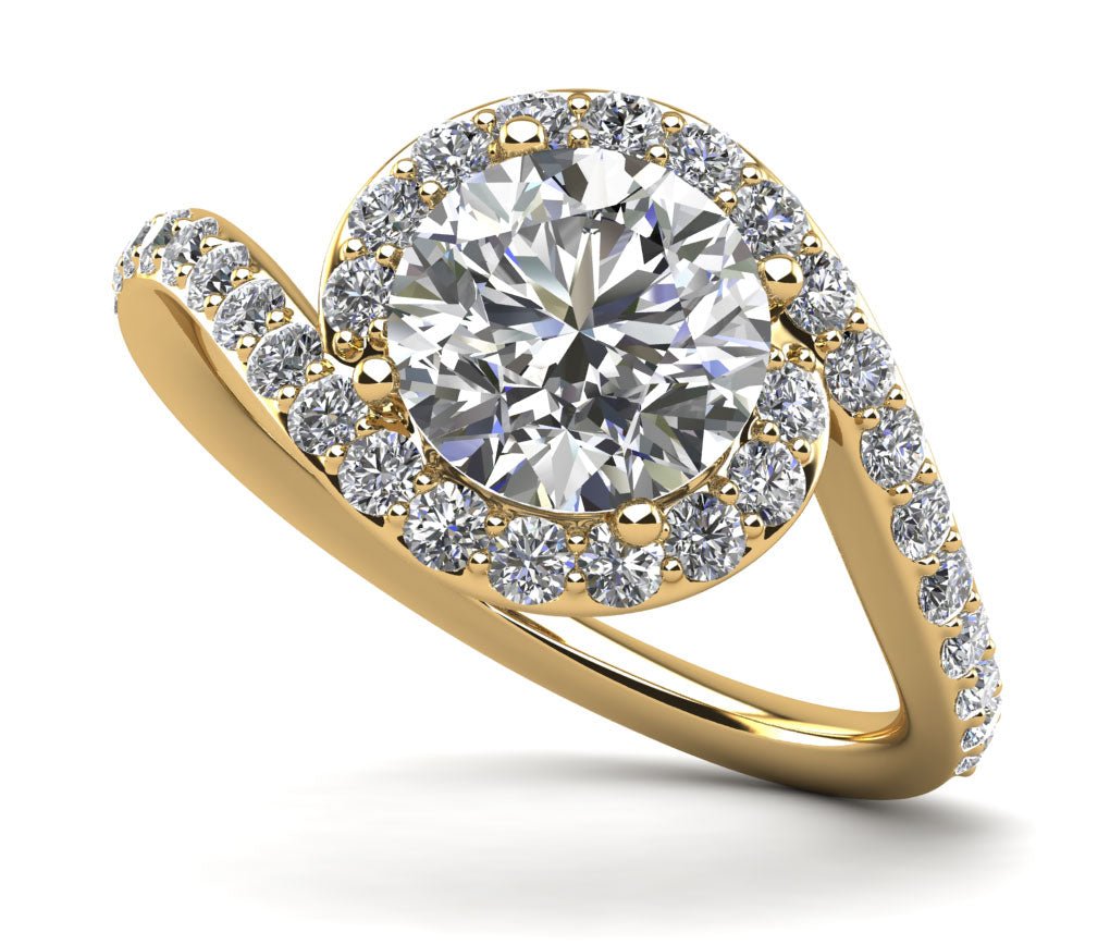 Swirl Halo Diamond Engagement Ring with 0.95 ct. (0.50 ct. center diamond) - Luxury Time NYC