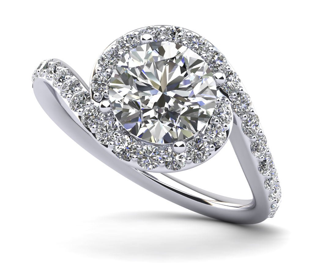 Swirl Halo Diamond Engagement Ring with 0.95 ct. (0.50 ct. center diamond) - Luxury Time NYC