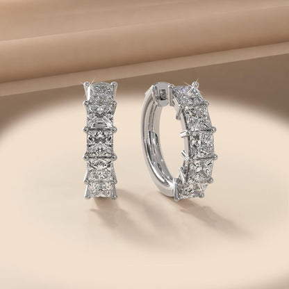 Ten Princess Cut Diamonds Diamond Hoop Earrings with 4.00 ct.(finished) 4mm - Luxury Time NYC