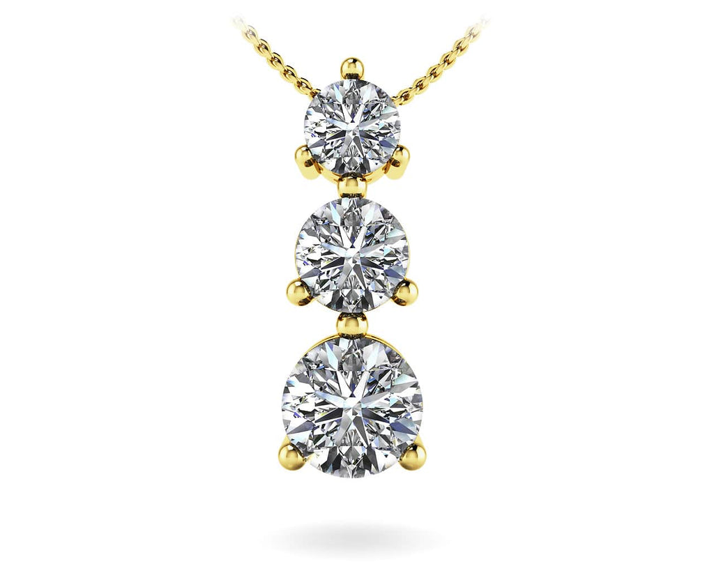 Three Prong 3 Stone Diamond Pendant with 0.27 ct.(finished) 2.1mm, 2.8mm, 3.4mm - Luxury Time NYC