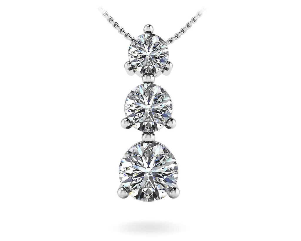 Three Prong 3 Stone Diamond Pendant with 0.27 ct.(finished) 2.1mm, 2.8mm, 3.4mm - Luxury Time NYC