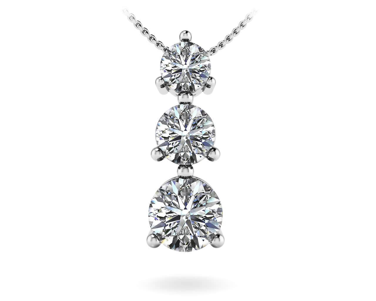 Three Prong 3 Stone Diamond Pendant with 0.38 ct.(finished) 2.5mm, 3.1mm, 3.7mm - Luxury Time NYC