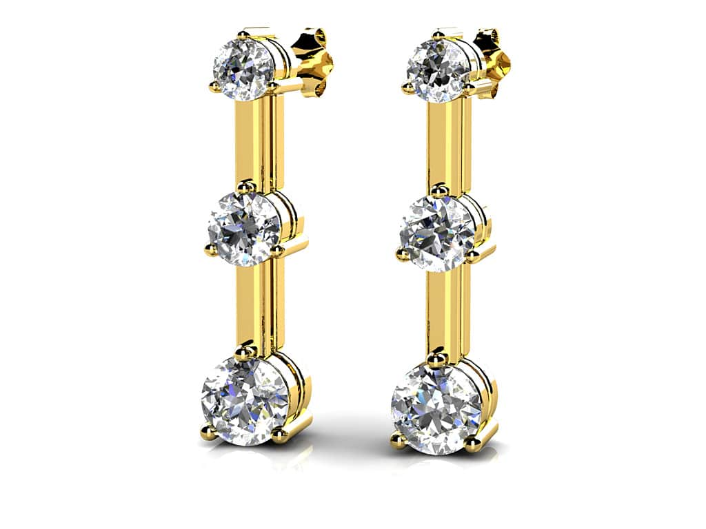 Three Prong Triple Diamond Earrings with 0.52 ct.(finished) 2.2mm, 2.8mm, 3.4mm - Luxury Time NYC