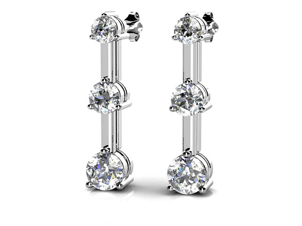 Three Prong Triple Diamond Earrings with 0.52 ct.(finished) 2.2mm, 2.8mm, 3.4mm - Luxury Time NYC