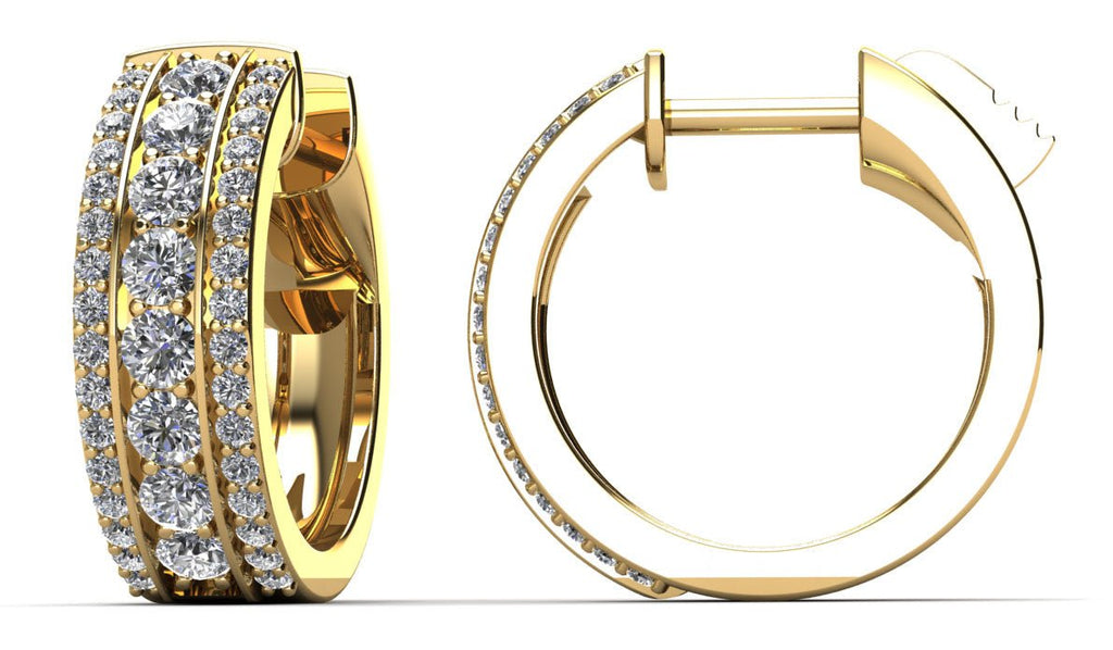 Three Row Brilliant Huggie Diamond Hoop Earrings with 0.85 ct.(finished) 1mm, 2mm - Luxury Time NYC