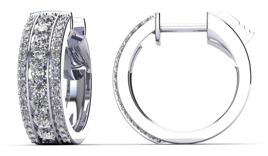 Three Row Brilliant Huggie Diamond Hoop Earrings with 0.85 ct.(finished) 1mm, 2mm - Luxury Time NYC