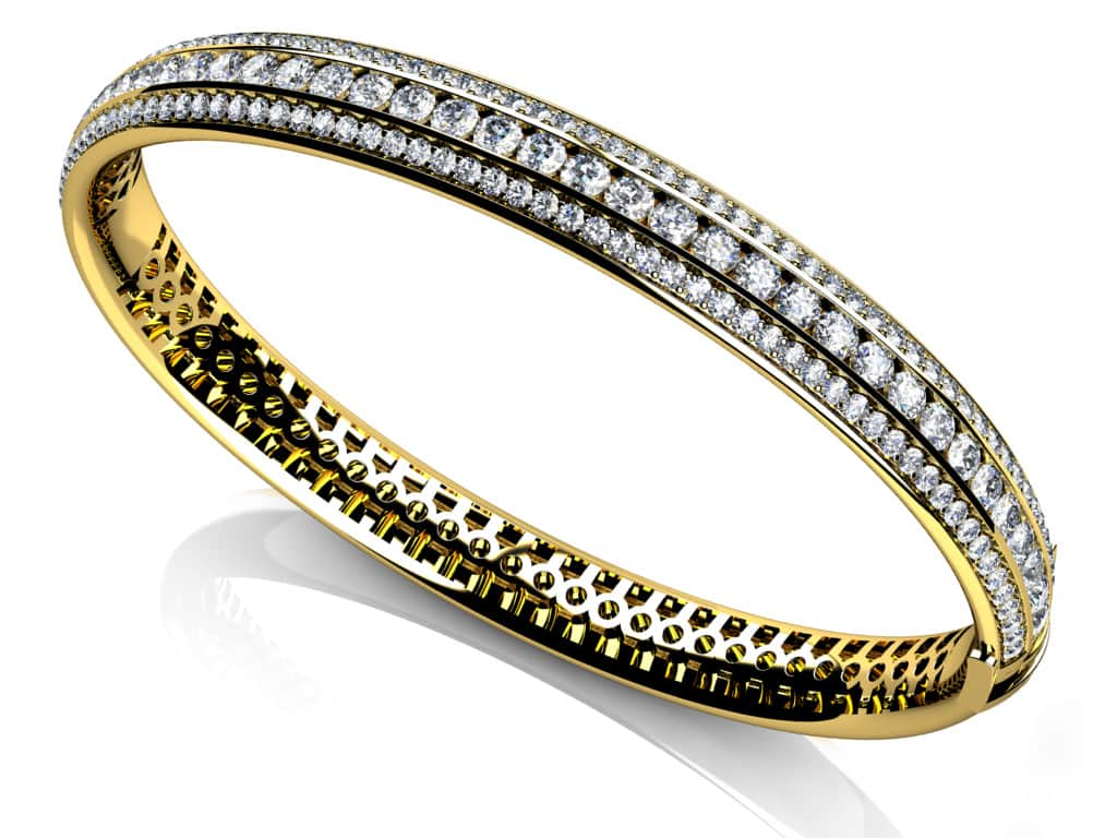 Three Row Channel And Prong Set Lab - Grown Diamond Bangle with 2.97 ct.(finished) 1.3mm, 2.4mm - Luxury Time NYC