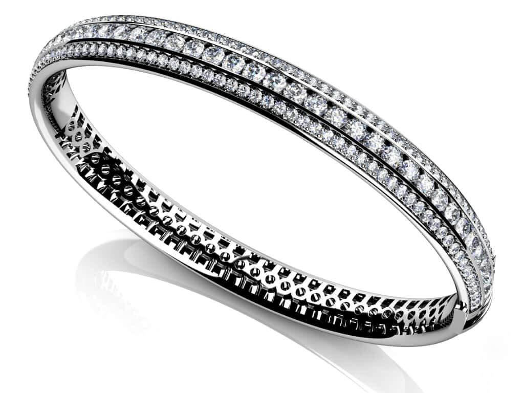 Three Row Channel And Prong Set Lab - Grown Diamond Bangle with 2.97 ct.(finished) 1.3mm, 2.4mm - Luxury Time NYC