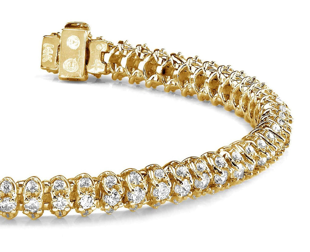 Three Row Diamond Scoop Link Diamond Bracelet with 4.21 ct.(finished) 1.25mm, 2.25mm - Luxury Time NYC