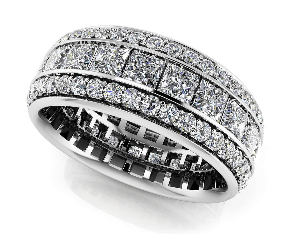 Three Row Princess And Round Eternity Band Diamond with 4.88 ct.(finished) 1.3mm, 3.2mm - Luxury Time NYC