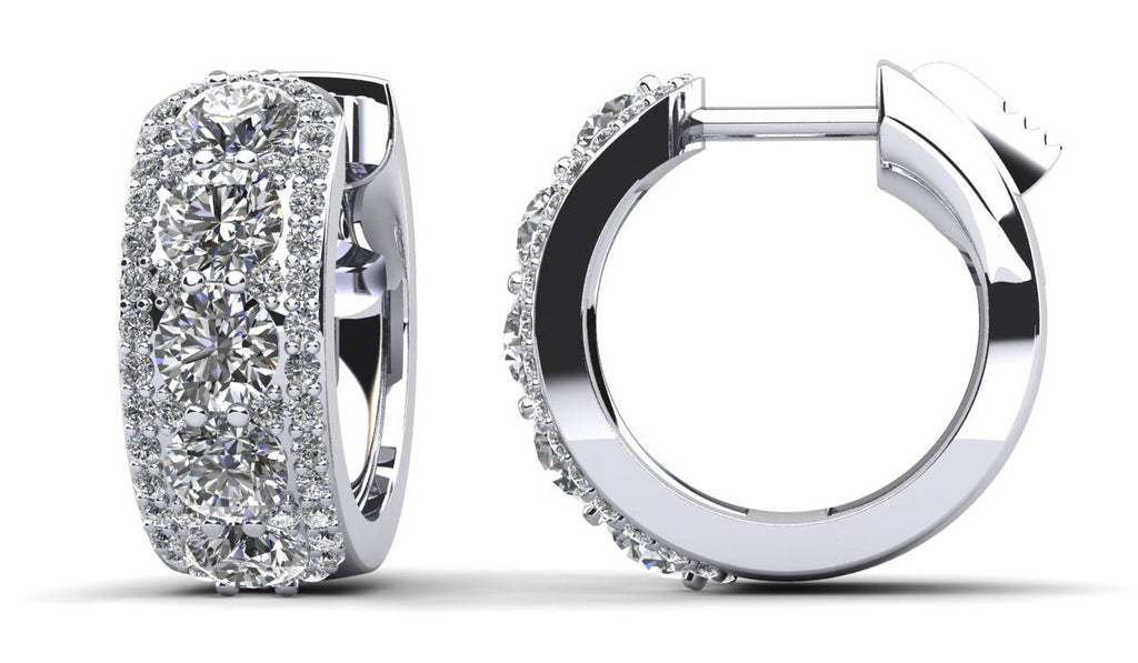 Three Rows Bold and Round Huggie Diamond Hoop Earrings with 2.04 ct.(finished) 1mm, 3.5mm - Luxury Time NYC