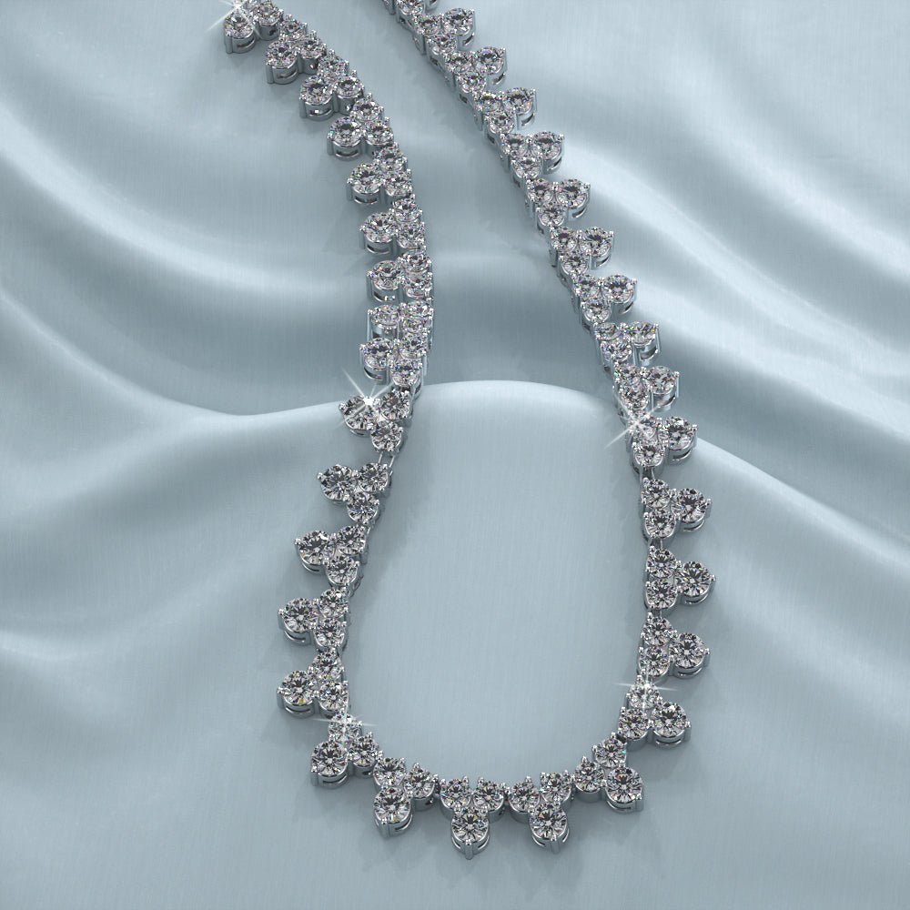 Three Stone Brilliant Diamond Tennis Diamond Necklace with 8.18 ct.(finished) 1.8mm, 2.1mm - Luxury Time NYC