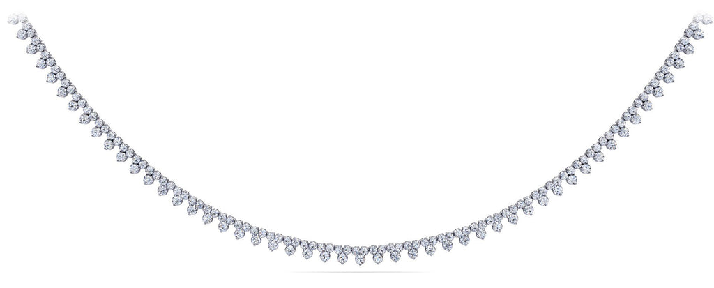 Three Stone Brilliant Diamond Tennis Diamond Necklace with 8.18 ct.(finished) 1.8mm, 2.1mm - Luxury Time NYC