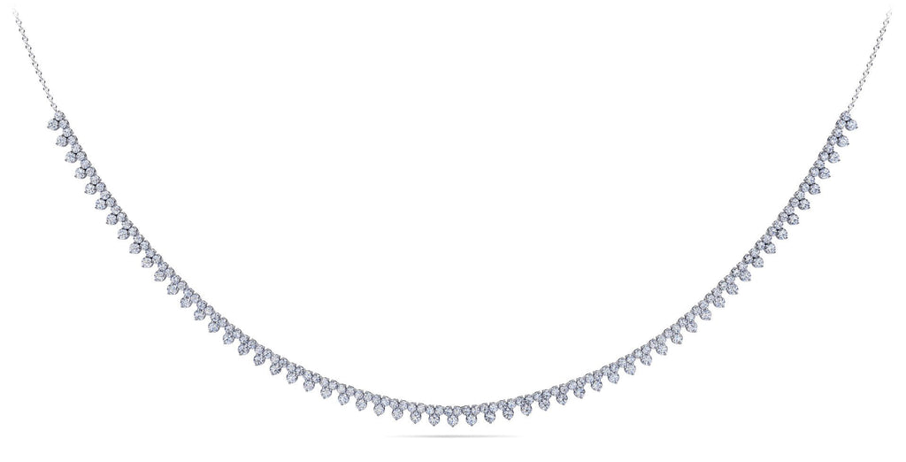 Three Stone Brilliant Tennis Diamond Necklace with 2.96 ct.(finished) 1.8mm, 2.1mm - Luxury Time NYC